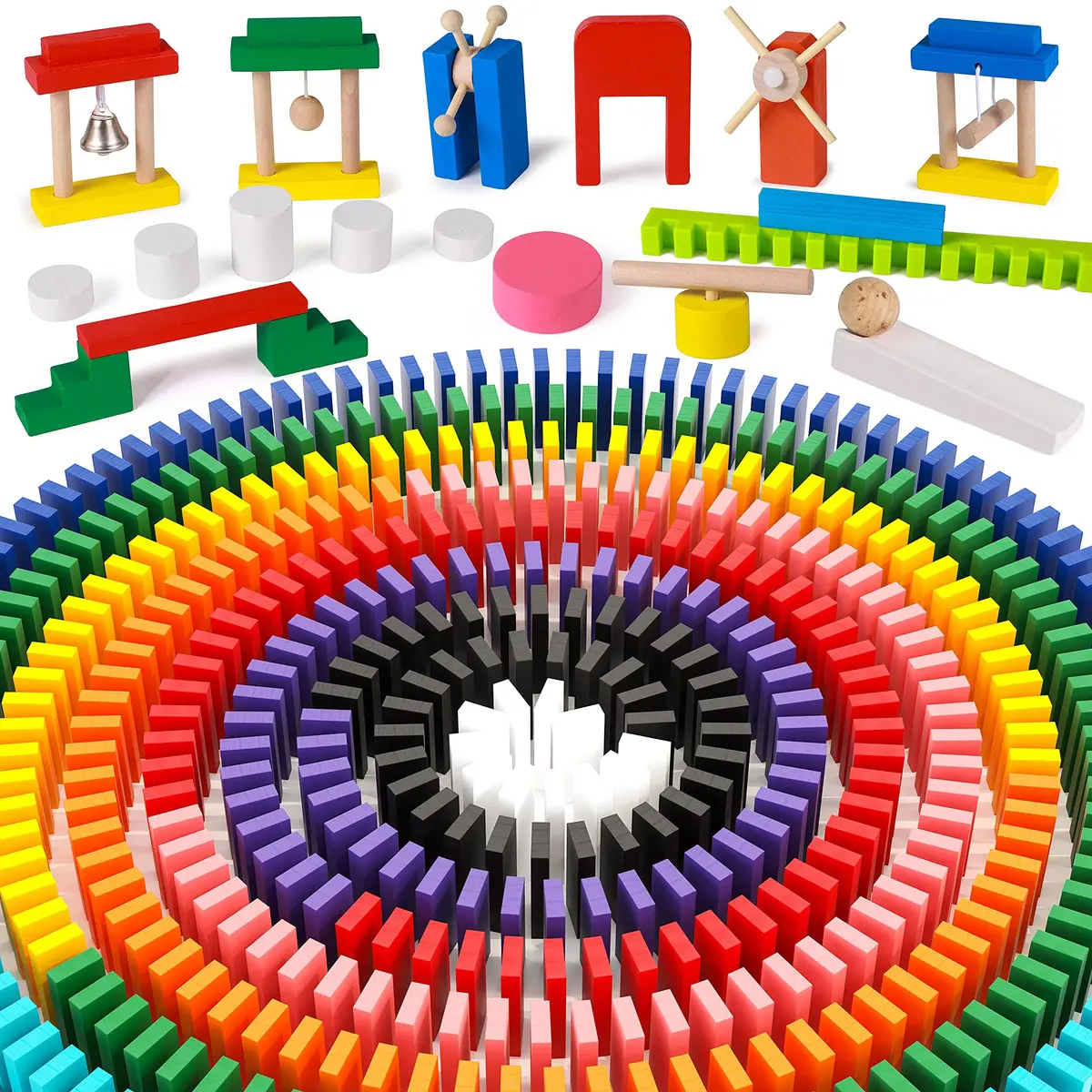 Lewo 1000 PCS Wooden Dominoes Set for Kids | 1000 Pieces (3600 Pieces Total) - main product image