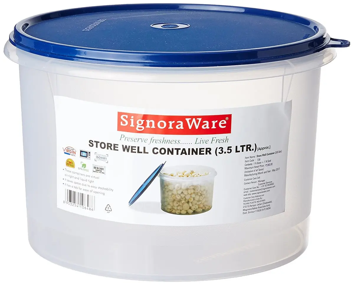 Signoraware Store Well Container Rectangular 3.5 Litres (118.3 Fl Oz) | Airtight & Leak-Proof Food Storage - main product image