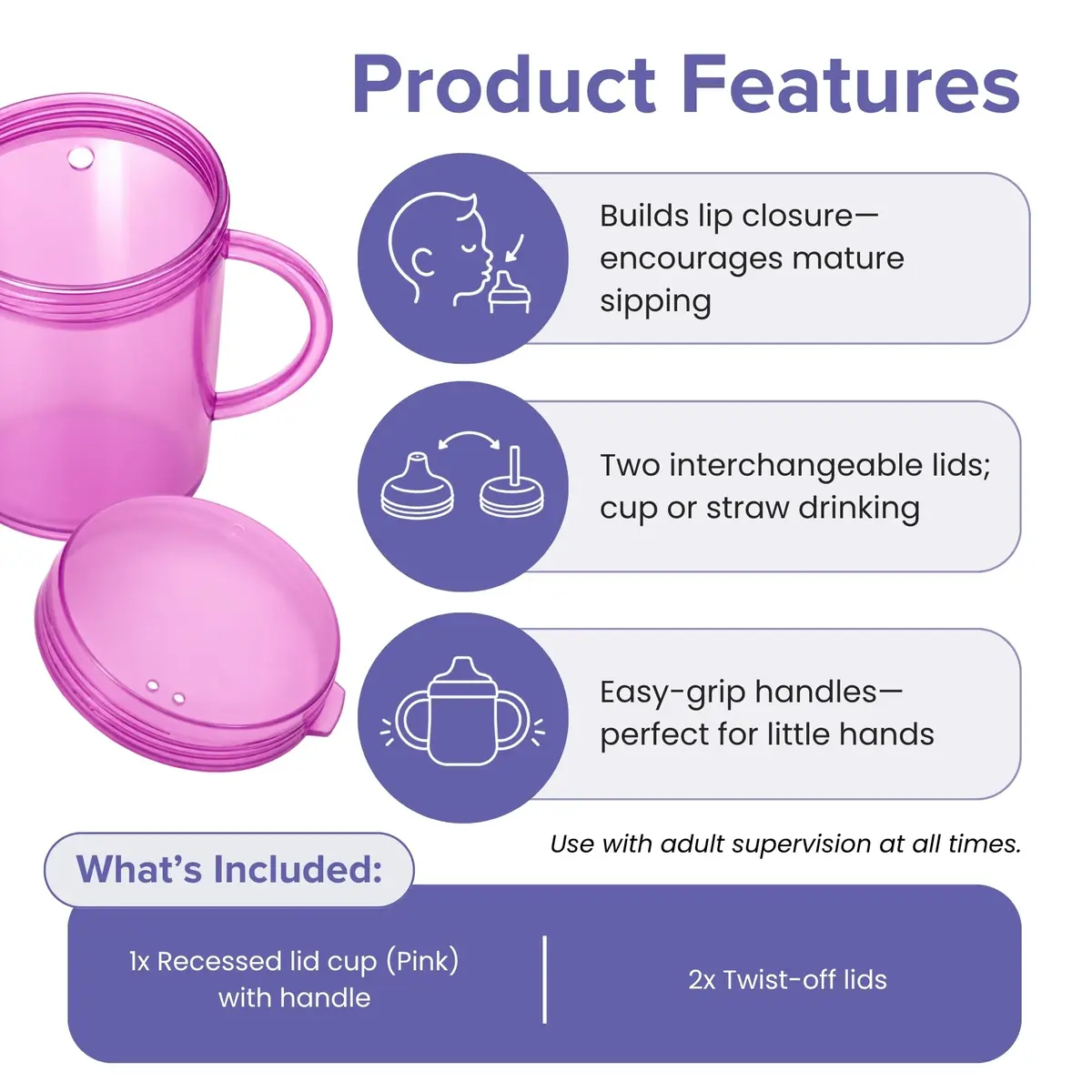 TalkTools Recessed Lid Cup with Handles, 150ml (5 fl oz) Purple | Therapeutic Oral Motor Training Cup - view 3