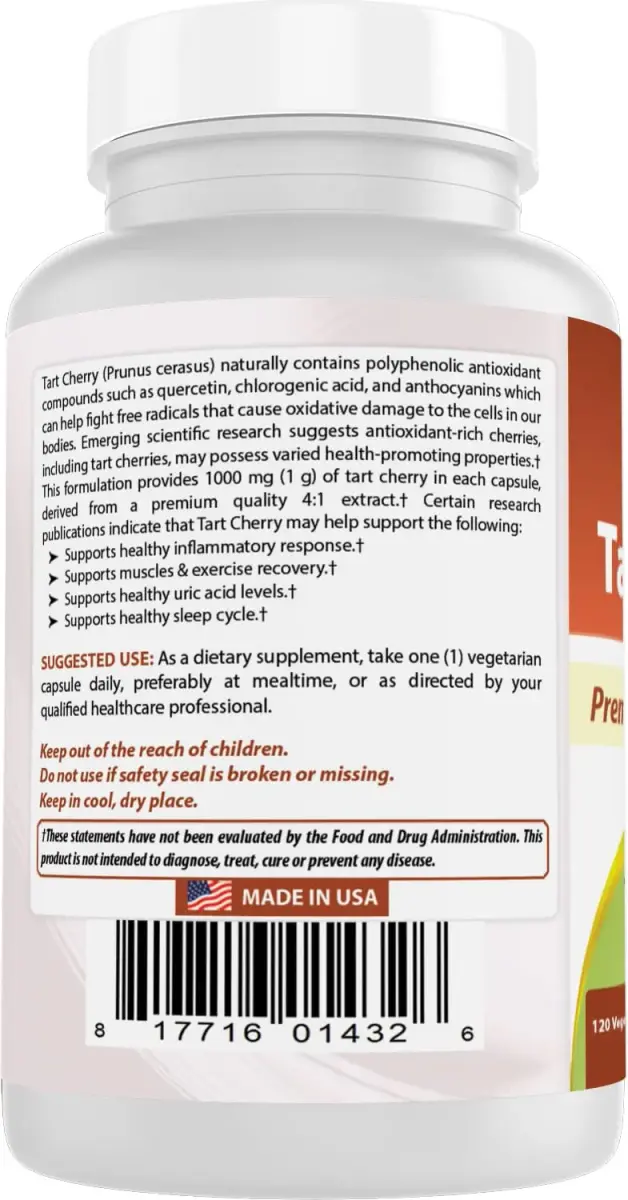 Best Naturals Tart Cherry Extract 1000 mg Non-GMO Veggie Capsules | Promotes Healthy Sleep Cycle & Joint Function - view 7