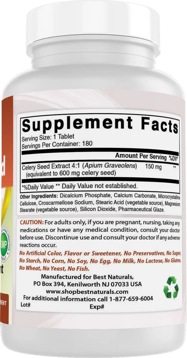 Best Naturals Celery Seed 600 Mg Tablet, 180 Count | Supports Inflammation & Wellness - view 6