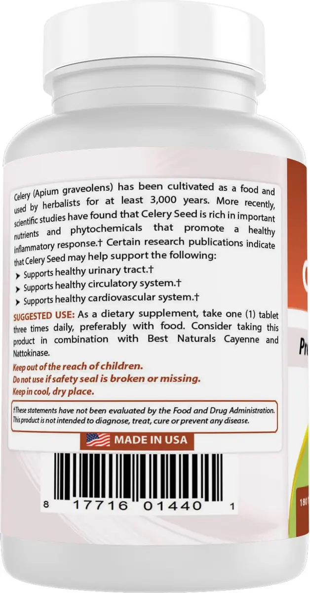 Best Naturals Celery Seed 600 Mg Tablet, 180 Count | Supports Inflammation & Wellness - view 7