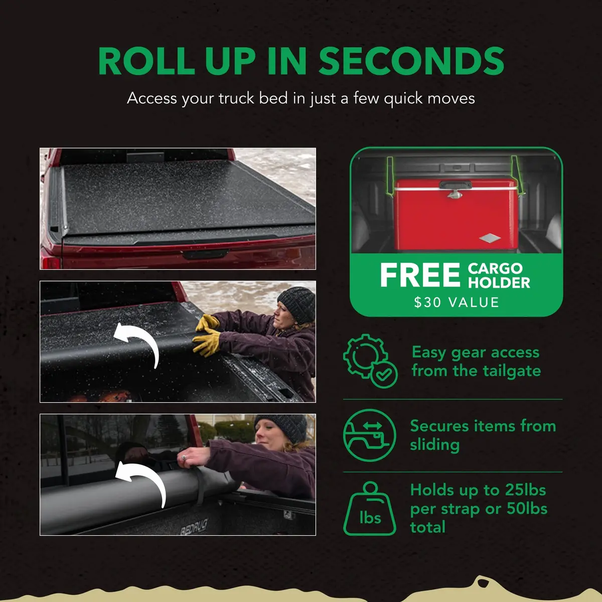 Gator ETX Soft Roll Up Truck Bed Tonneau Cover | Fits 2004-2014 Ford F-150 6' 7" Bed | Weather-Resistant Vinyl - view 7