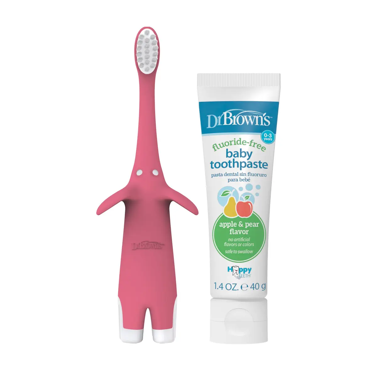 Dr. Brown's Infant-to-Toddler Toothbrush and Toothpaste Set, Pink Elephant, 2 Count (Pack of 1) | BPA-Free & Fluoride-Free Oral Care - view 2