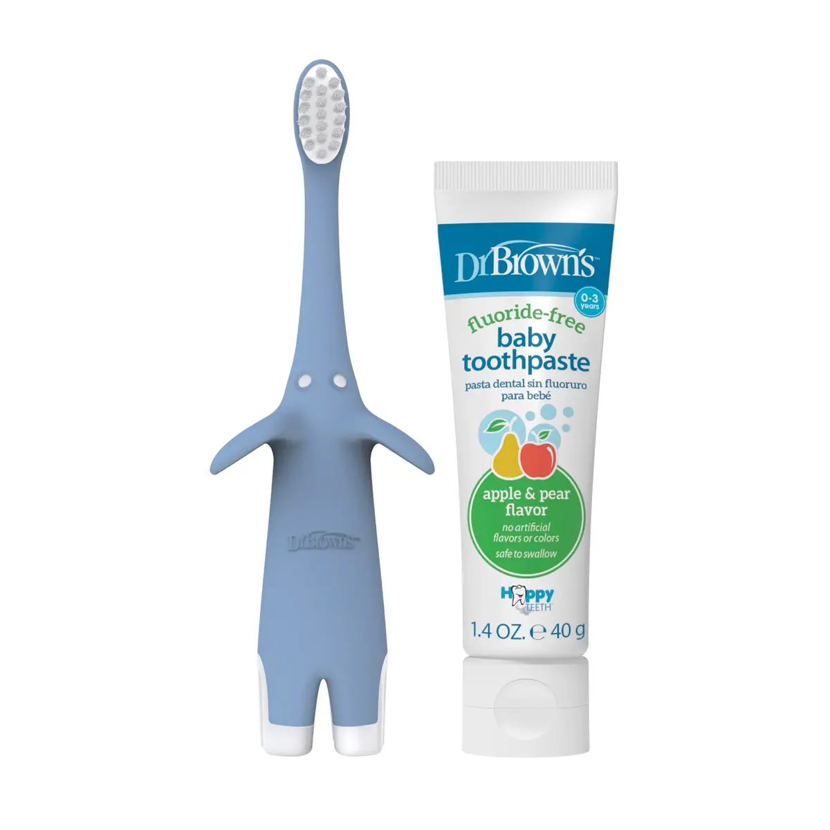Dr. Brown's Infant-to-Toddler Toothbrush and Toothpaste Set, Blue Elephant, 40g (1.4oz) | BPA-Free, Fluoride-Free Oral Care for Ages 0-3 - view 2