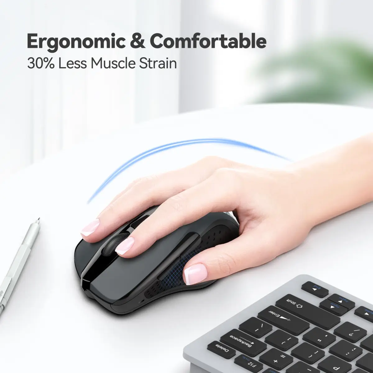 TECKNET M003 Wireless Ergonomic Computer Mouse - Grey, 2600 DPI, 2.4G - view 4