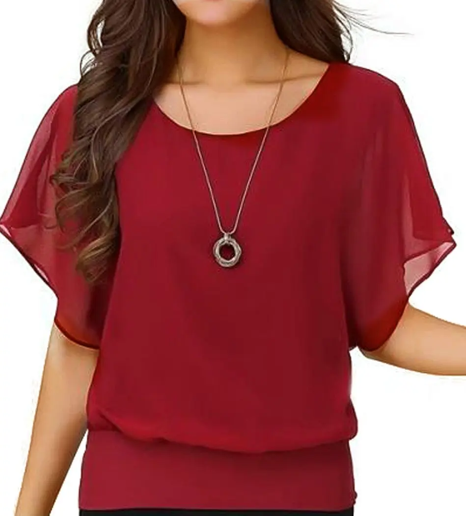 VIISHOW Womens Solid Short Sleeve Boat Neck Dolman Top with Side Shirring Red XL | Breathable, Comfortable, Fashionable - main product image