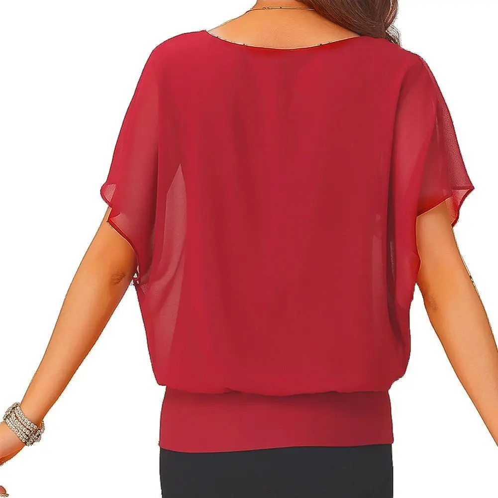 VIISHOW Womens Solid Short Sleeve Boat Neck Dolman Top with Side Shirring Red XL | Breathable, Comfortable, Fashionable - view 2