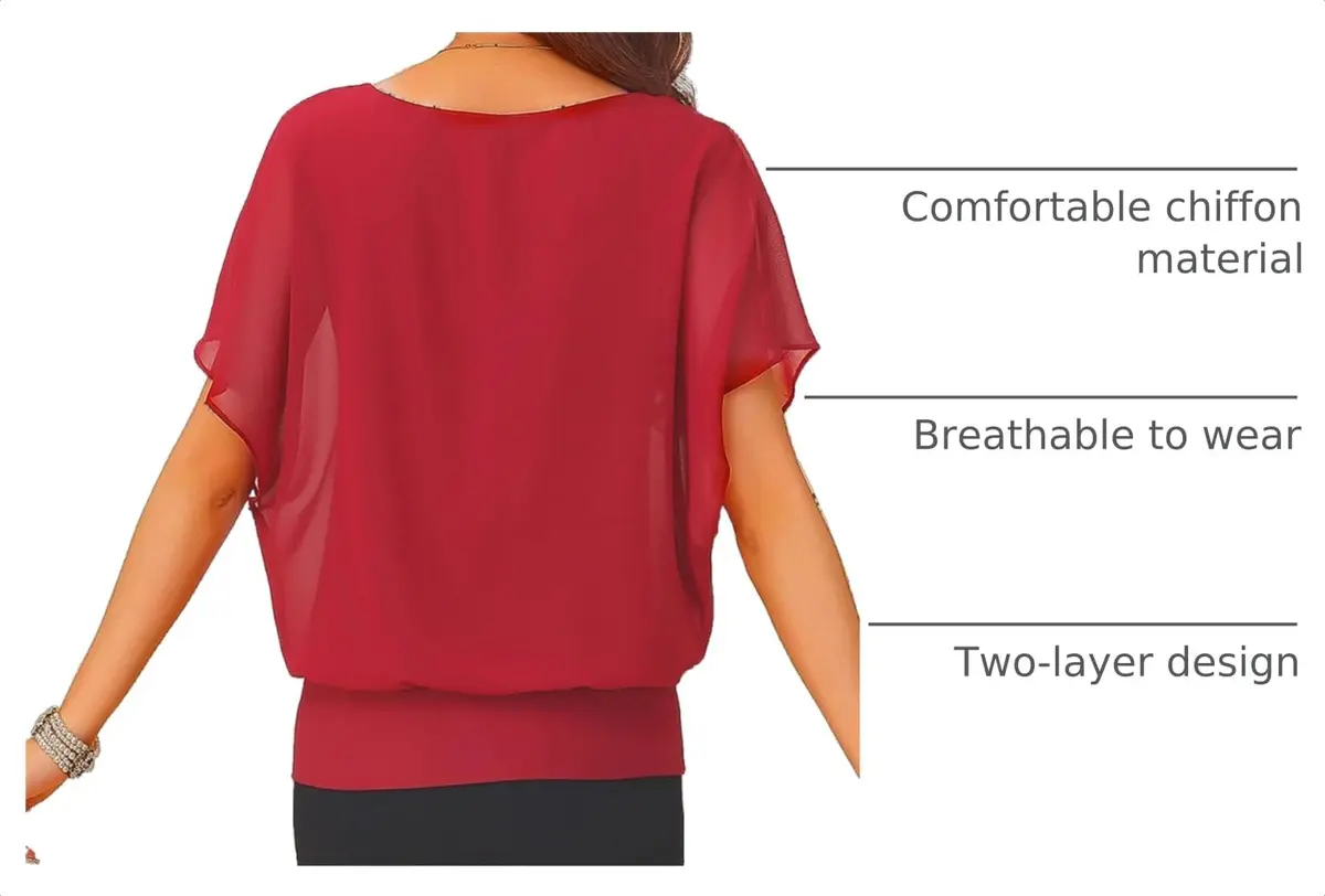 VIISHOW Womens Solid Short Sleeve Boat Neck Dolman Top with Side Shirring Red XL | Breathable, Comfortable, Fashionable - view 4