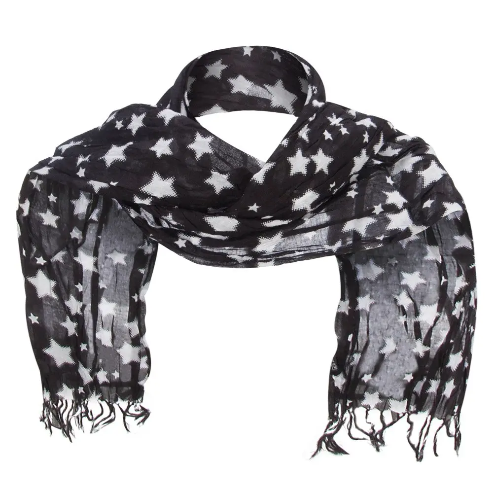 Hatiya Cotton Scarf with Stars - Black | Stylish, Soft, Summer Accessory - main product image