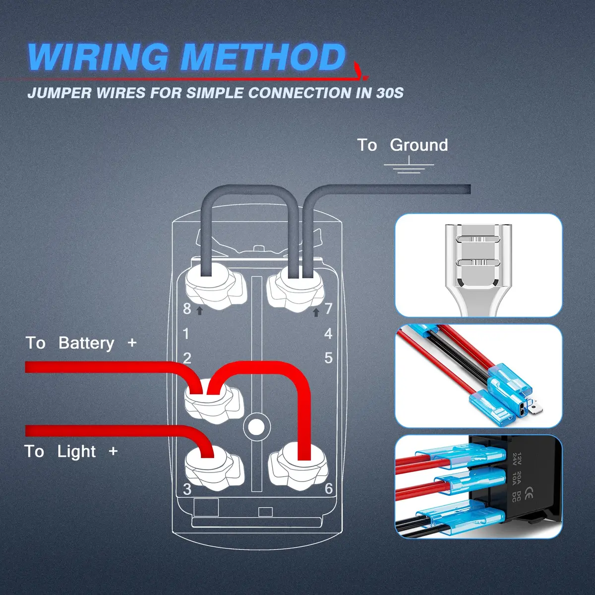 MICTUNING Blue 5-Pin Rocker Switch 20A 12V | SPST On-Off with Jumper Wires & LED Illumination - view 5