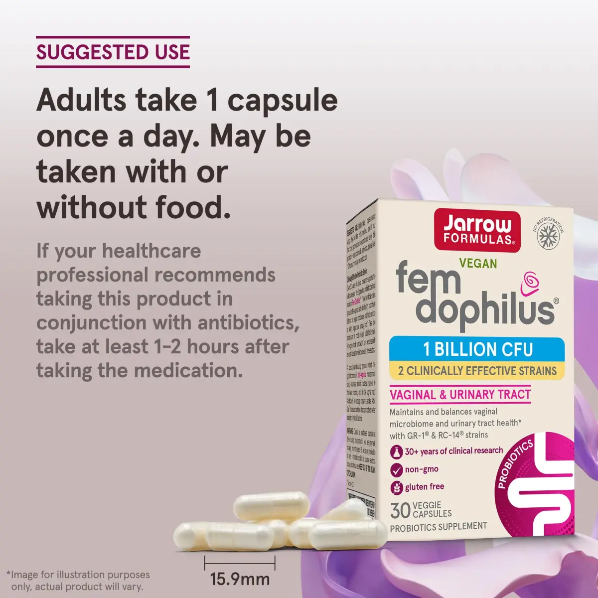 Jarrow Formulas Fem-Dophilus Probiotics Vaginal & Urinary Tract Support 30 Capsules | 1 Billion CFU Clinically Studied Strains - view 7