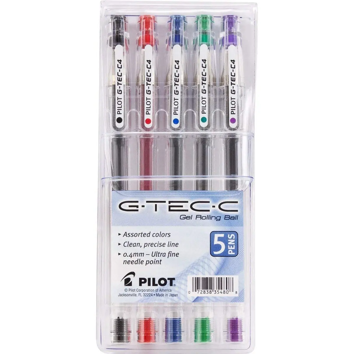 Pilot G-Tec-C4 Ultra Assorted Colors 0.4MM Rollerball Pen Pack of 5 | Precise Fine Line for Writing - main product image