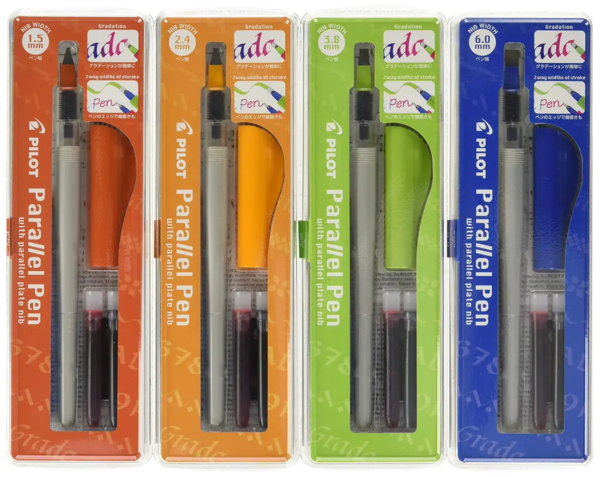 PILOT Parallel Calligraphy Pen Set with 4 Nib Sizes & Bonus Ink Cartridge (1.5mm, 2.4mm, 3.8mm, 6mm) - main product image