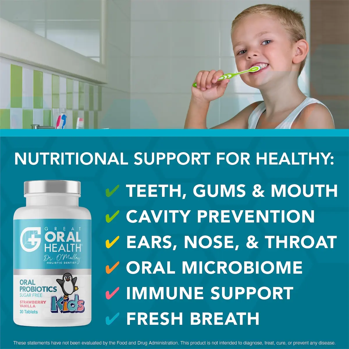Great Oral Health Strawberry Vanilla Oral Probiotics 30 Chewable Tablets | Dentist Formulated for Kids - view 3