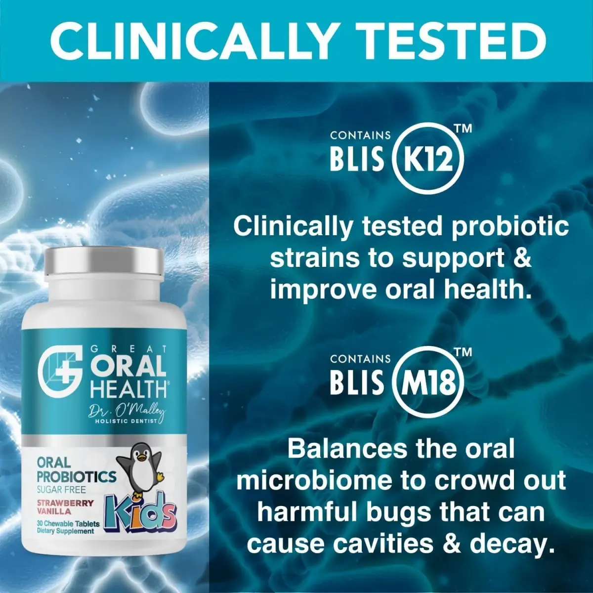Great Oral Health Strawberry Vanilla Oral Probiotics 30 Chewable Tablets | Dentist Formulated for Kids - view 4