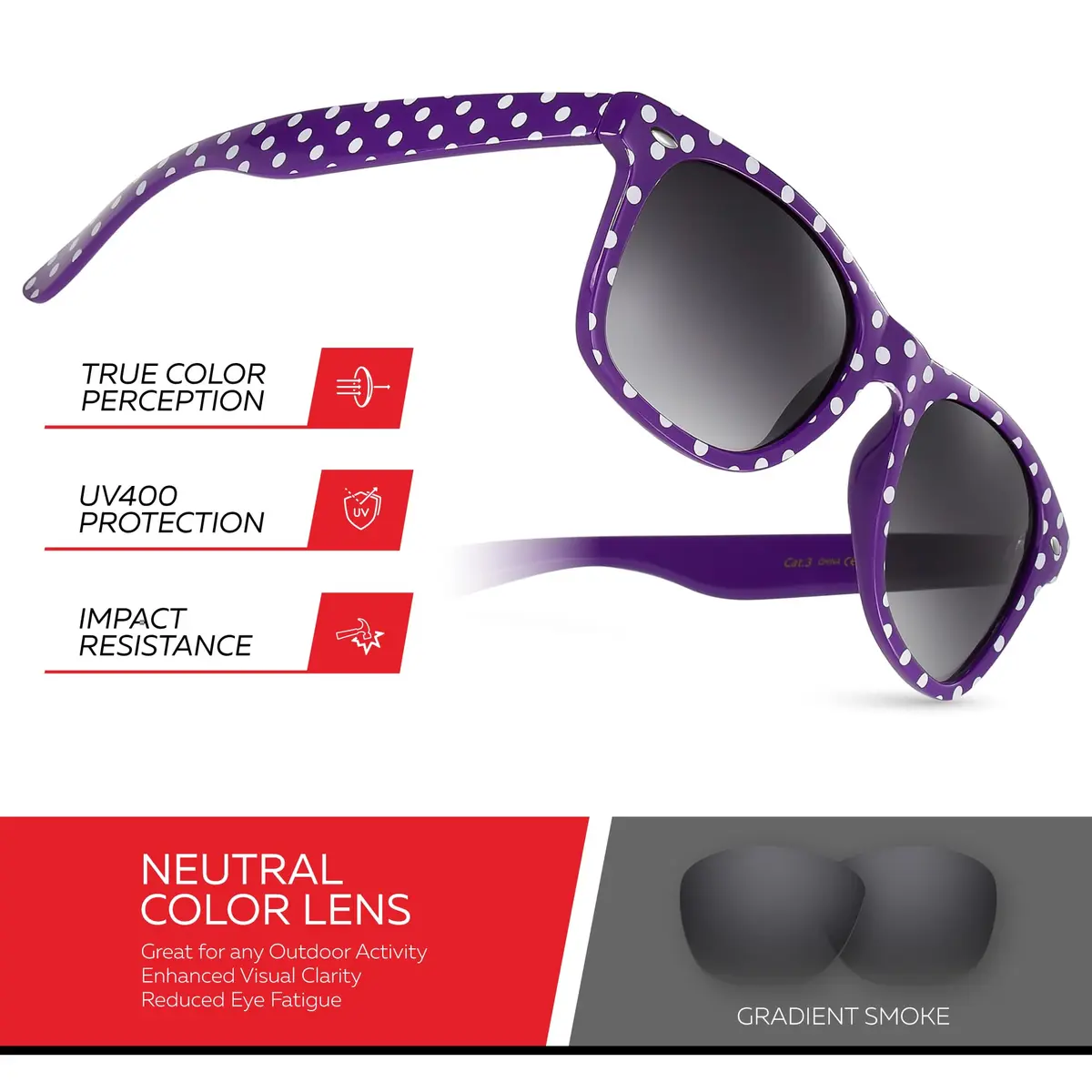 Retro Rewind Trendy Polka Dot Sunglasses for Women UV400 Protection | Vintage Style, Gradient Smoke Lenses - view 3