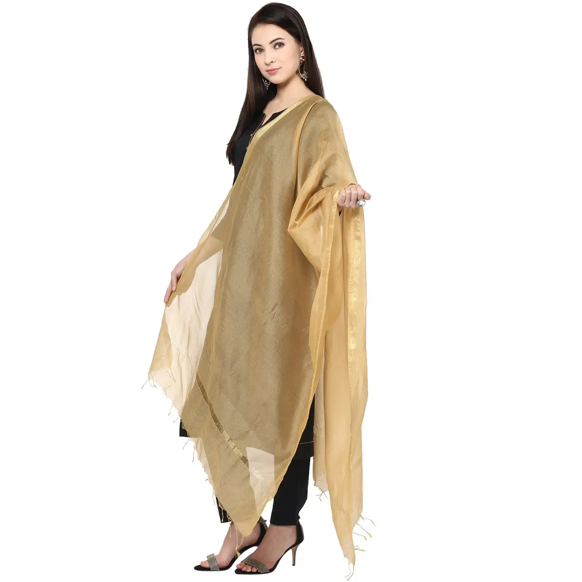 DUPATTA BAZAAR Plain Gold Blended Silk Dupatta 2.4 m (8 ft) | Elegant Ethnic Accessory - main product image