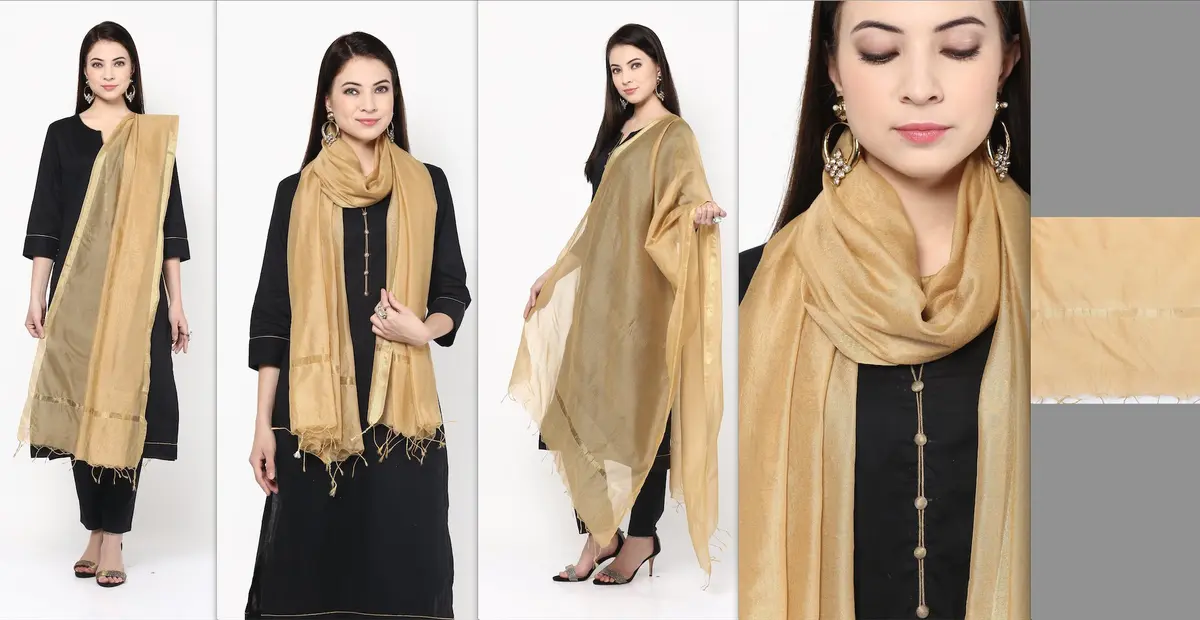 DUPATTA BAZAAR Plain Gold Blended Silk Dupatta 2.4 m (8 ft) | Elegant Ethnic Accessory - view 6