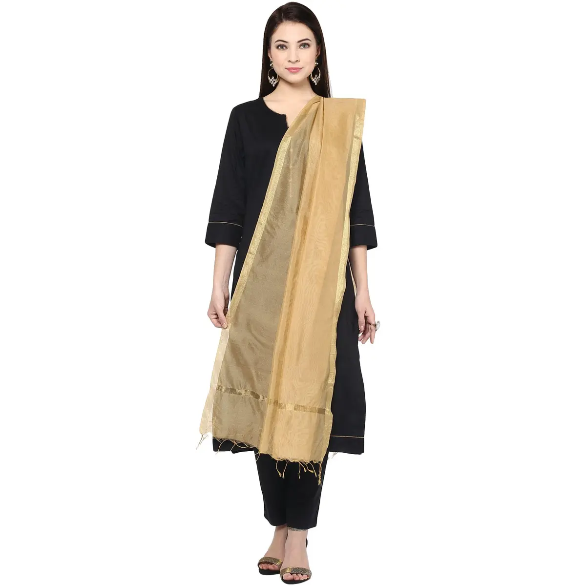 DUPATTA BAZAAR Plain Gold Blended Silk Dupatta 2.4 m (8 ft) | Elegant Ethnic Accessory - view 2