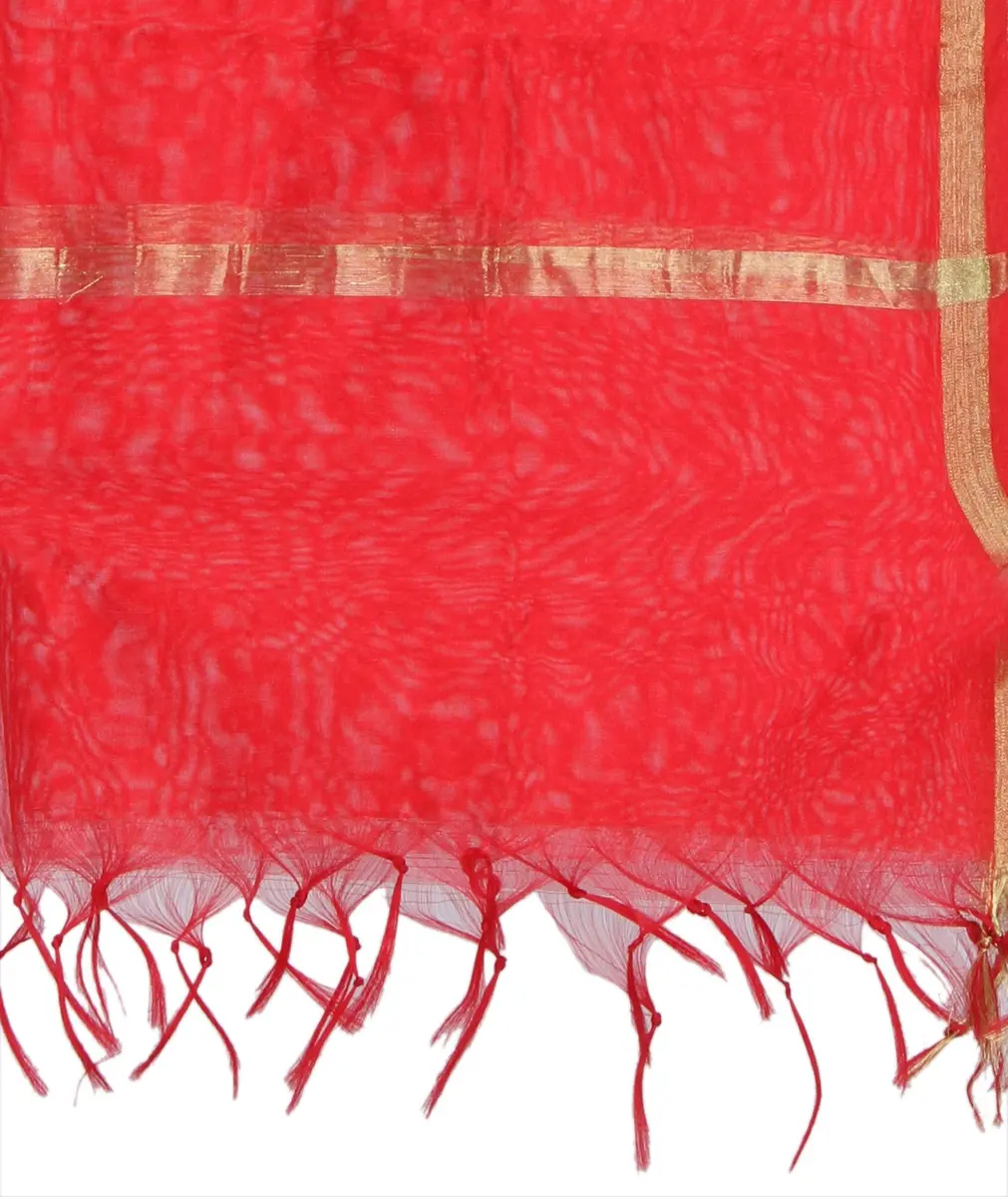 DUPATTA BAZAAR Plain Silk Red Dupatta | Elegant Lightweight Art Silk with Gold Zari Lace - view 3