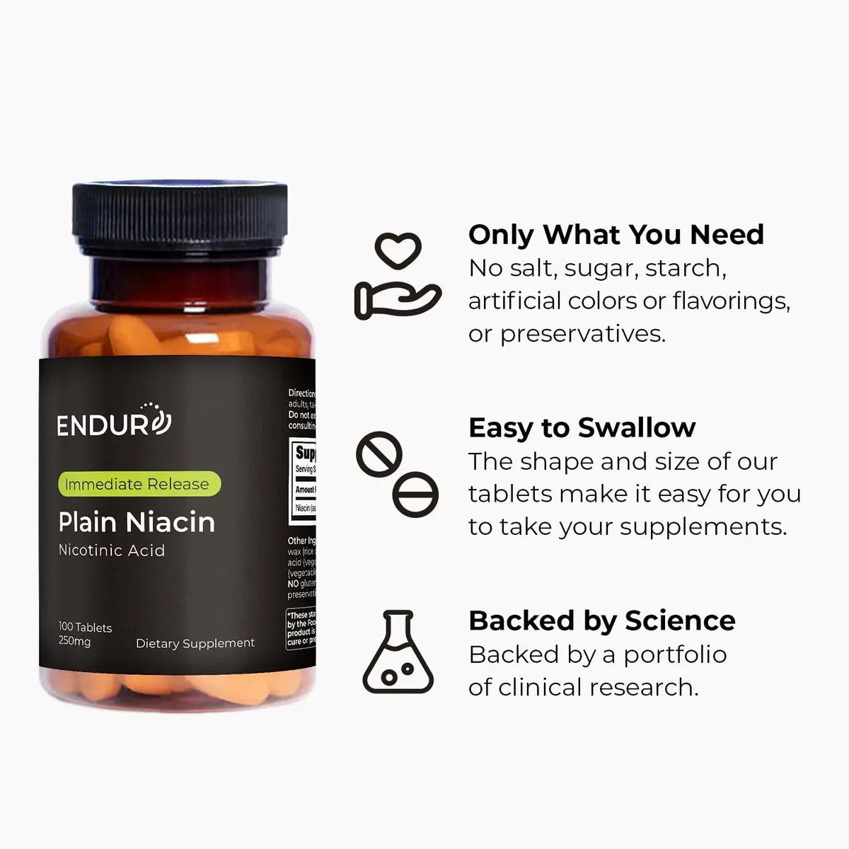 Endurance Products Plain Niacin 250mg | Immediate Release, Heart & Cholesterol Support (115c) - view 5