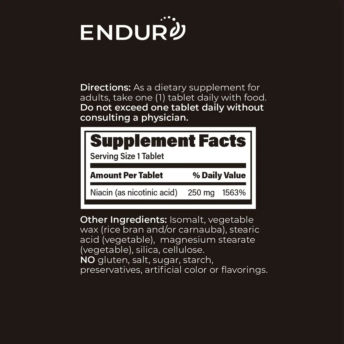 Endurance Products Plain Niacin 250mg | Immediate Release, Heart & Cholesterol Support (115c) - view 6