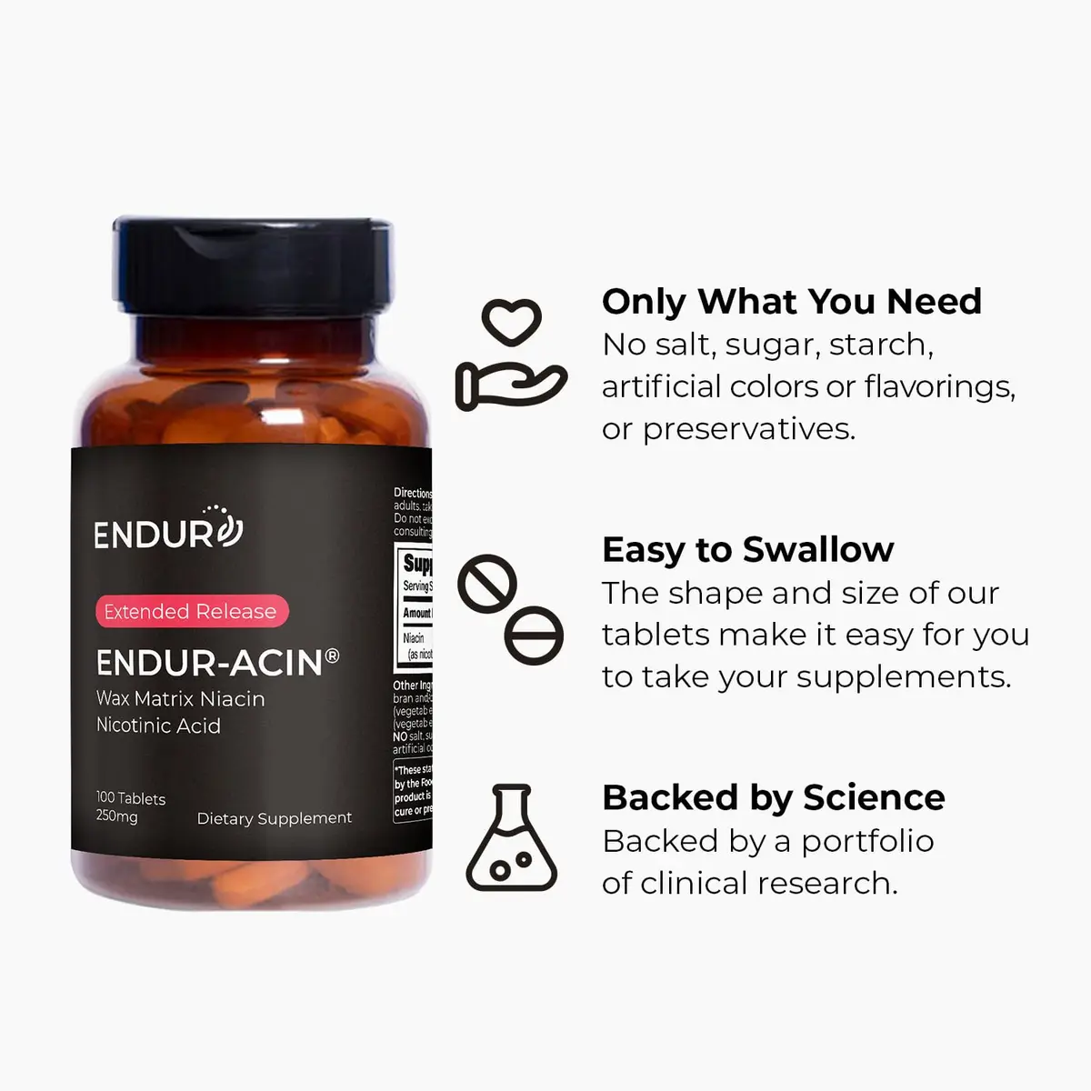 Endurance Products Vitamin B3 Niacin 250mg | Extended Release, Heart Support, Vegan, Gluten-Free (100 Tablets) - view 6