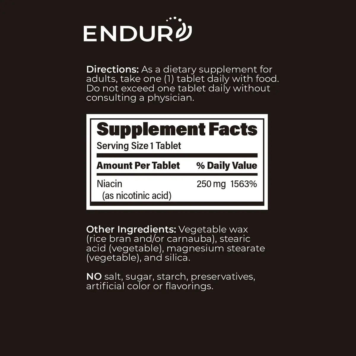 Endurance Products Vitamin B3 Niacin 250mg | Extended Release, Heart Support, Vegan, Gluten-Free (100 Tablets) - view 7