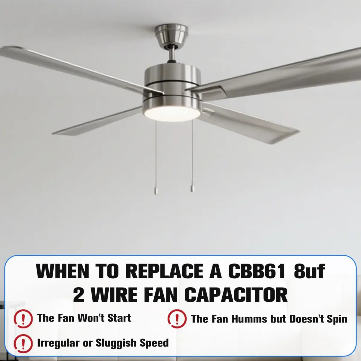 Podoy CBB61 Ceiling Fan Capacitor 8uF 250VAC 2-Wire | UL Listed for Safety - view 6