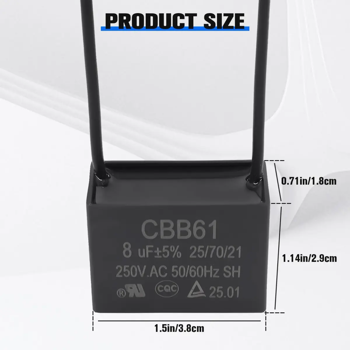 Podoy CBB61 Ceiling Fan Capacitor 8uF 250VAC 2-Wire | UL Listed for Safety - view 3