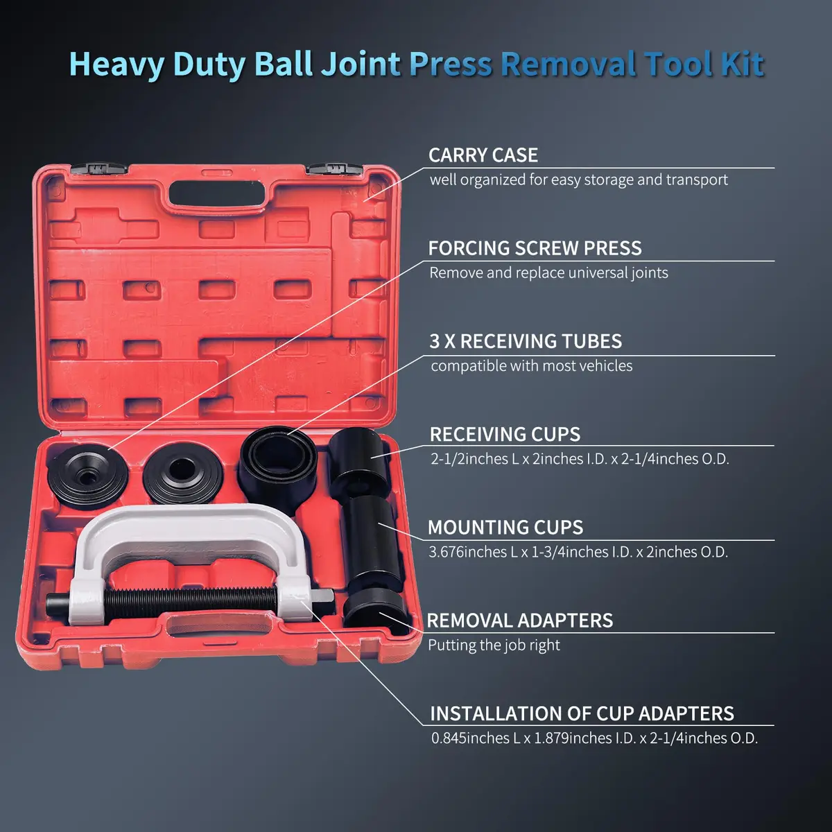 8MILELAKE 10pcs Ball Joint Press Removal/Installation Tool with 4 Wheel Drive Adapters | Heavy-Duty Forged Steel, Portable Case - view 5