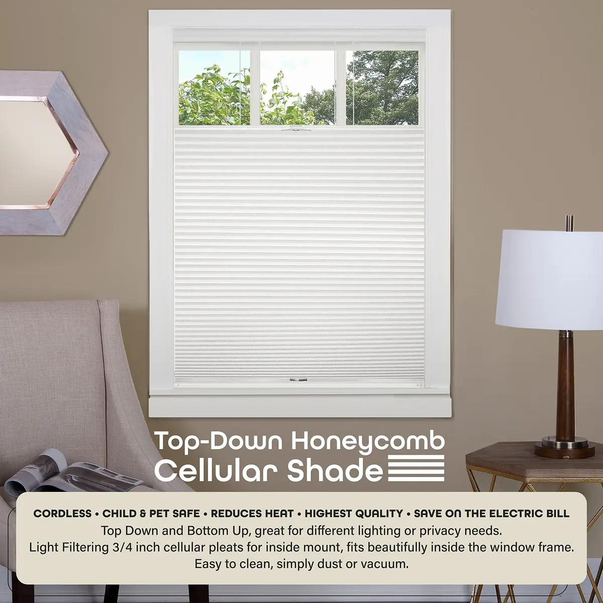 ACHIM Cordless Cellular Pleated Shades 35 in x 64 in | Light Filtering, White - view 2