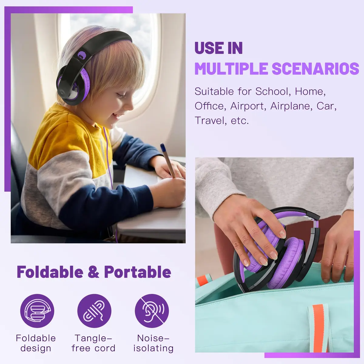 rockpapa Comfort Foldable Kids Headphones Wired for School with 3.5mm Cord | Rich Sound, Lightweight & Tangle-Free - view 5