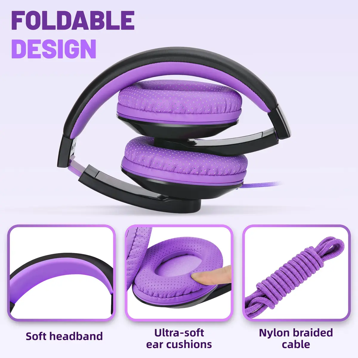 rockpapa Comfort Foldable Kids Headphones Wired for School with 3.5mm Cord | Rich Sound, Lightweight & Tangle-Free - view 2