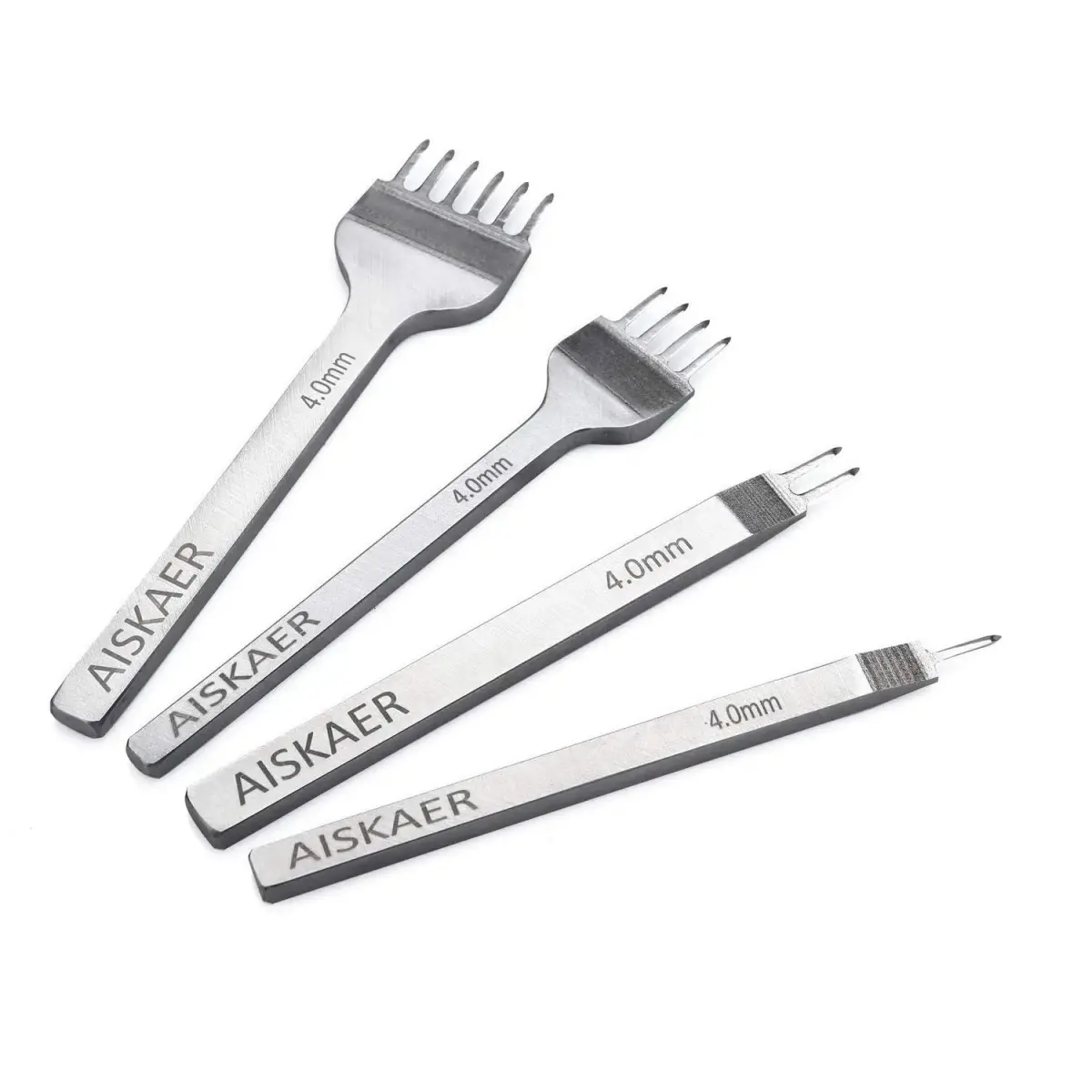 Aiskaer Leather Stitching Punch Set 4mm White Steel 1/2/4/6 Prong | Diamond Chisel Tools for Leather Craft DIY - main product image
