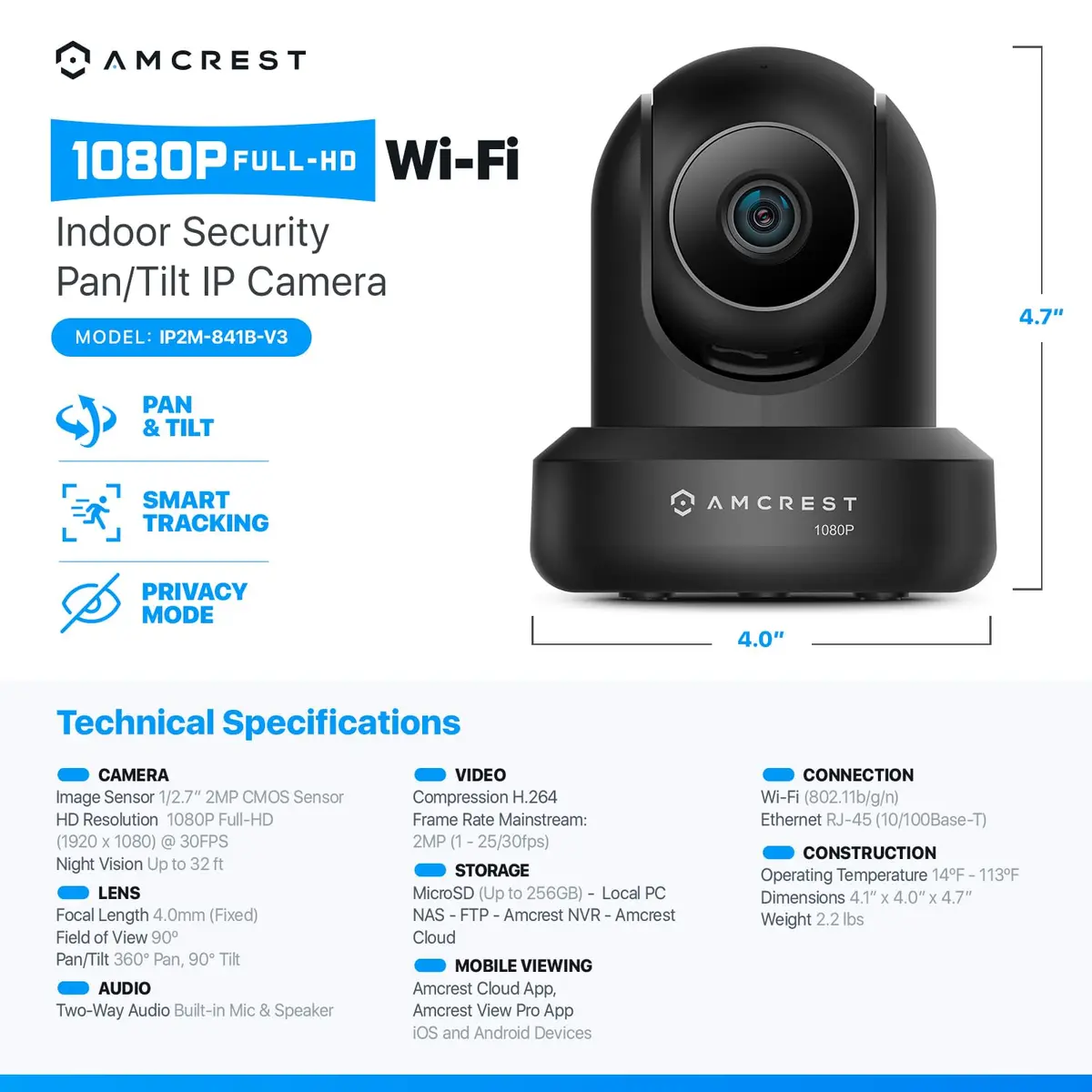 Amcrest ProHD 1080p WiFi Dome Security Camera 2MP | Indoor Pan/Tilt with Night Vision & Two-Way Talk - view 2