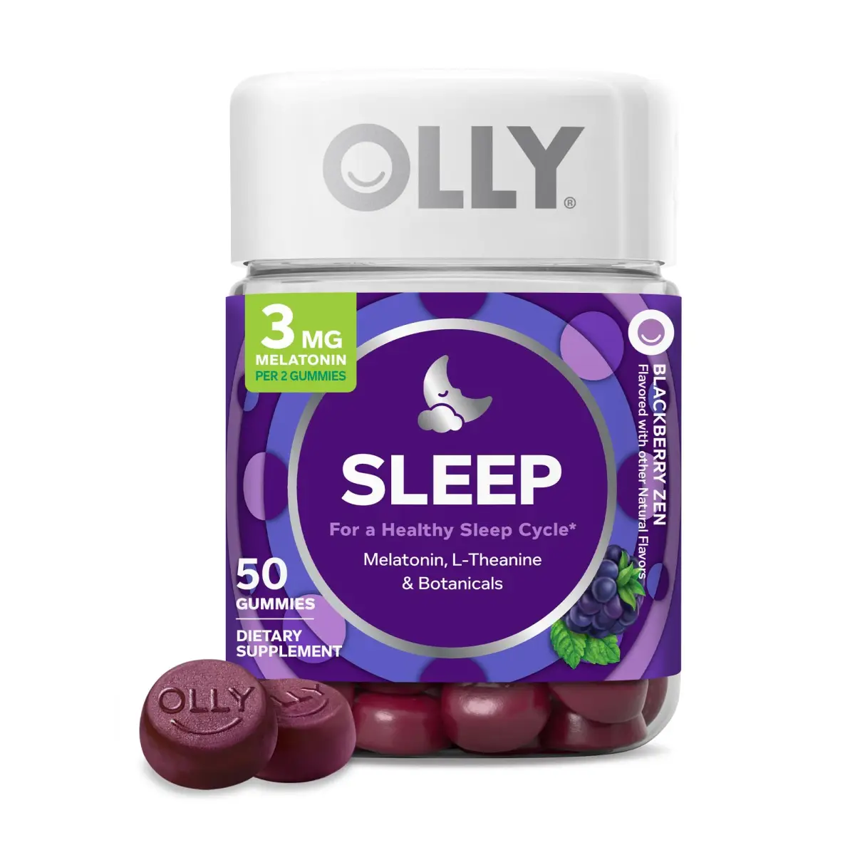 OLLY Sleep Gummies for Adults, 50 Count | Blackberry Zen, 3mg Melatonin, L-Theanine, Gluten Free - main product image