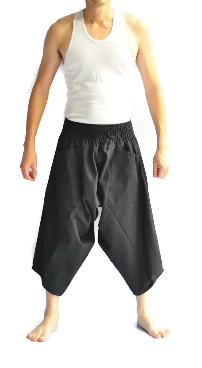 Siam Trendy Men's Japanese Style Pants One Size All Black | Unisex Cotton Casual Trousers - main product image
