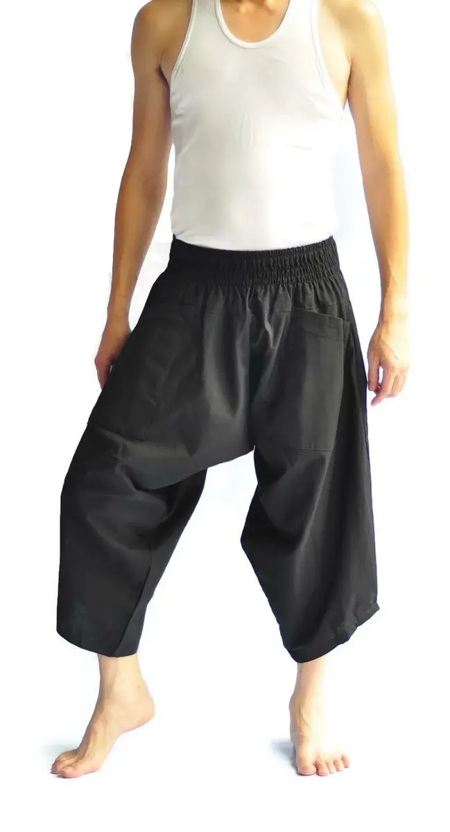 Siam Trendy Men's Japanese Style Pants One Size All Black | Unisex Cotton Casual Trousers - view 2