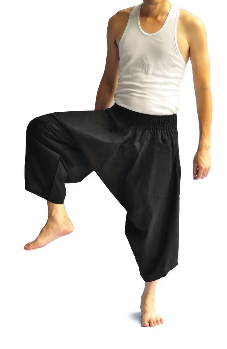 Siam Trendy Men's Japanese Style Pants One Size All Black | Unisex Cotton Casual Trousers - view 3