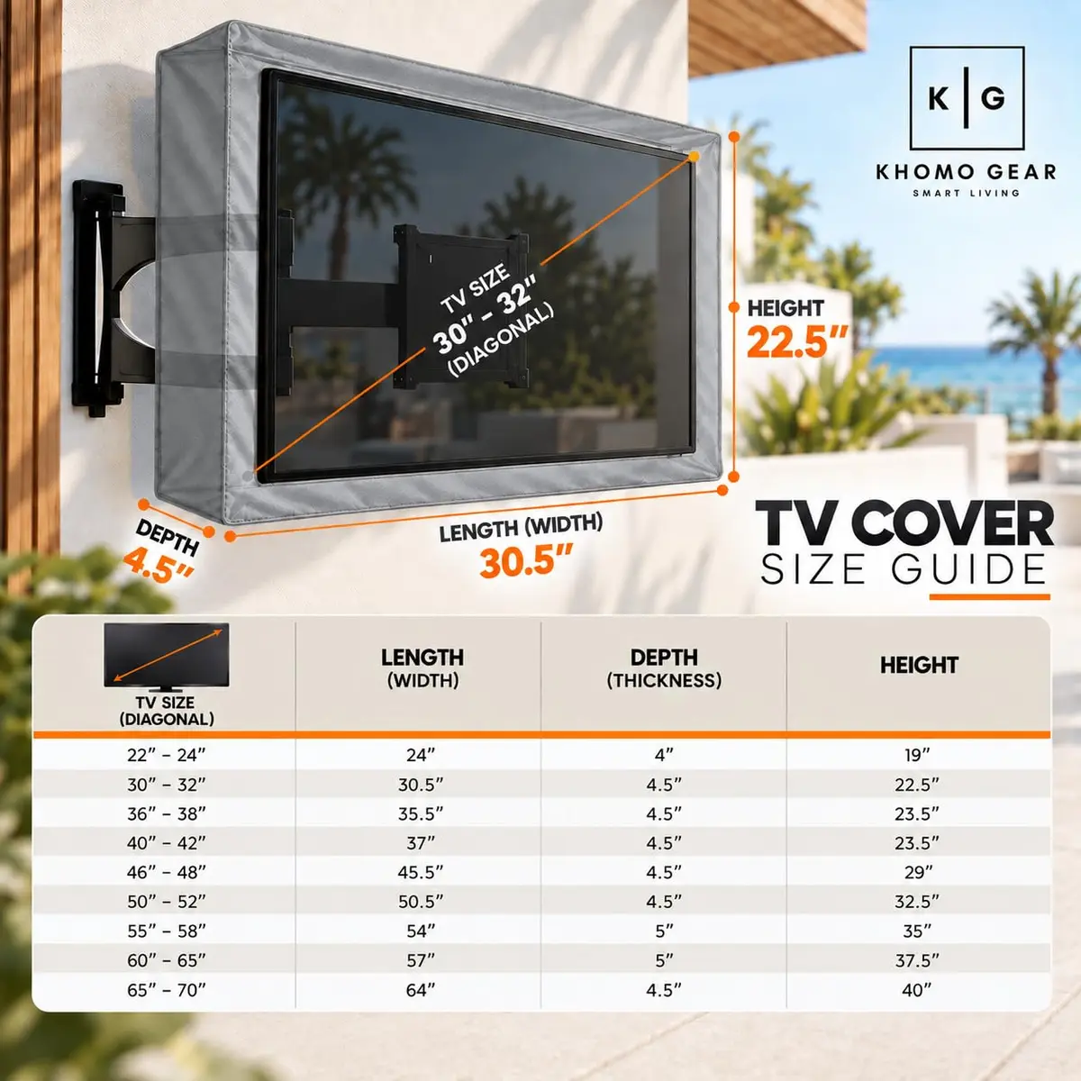 KHOMO GEAR Outdoor TV Cover 30-32 Inch | Weatherproof Waterproof Cover with Remote Pocket for Wall Mounts & Stands - Grey - view 5