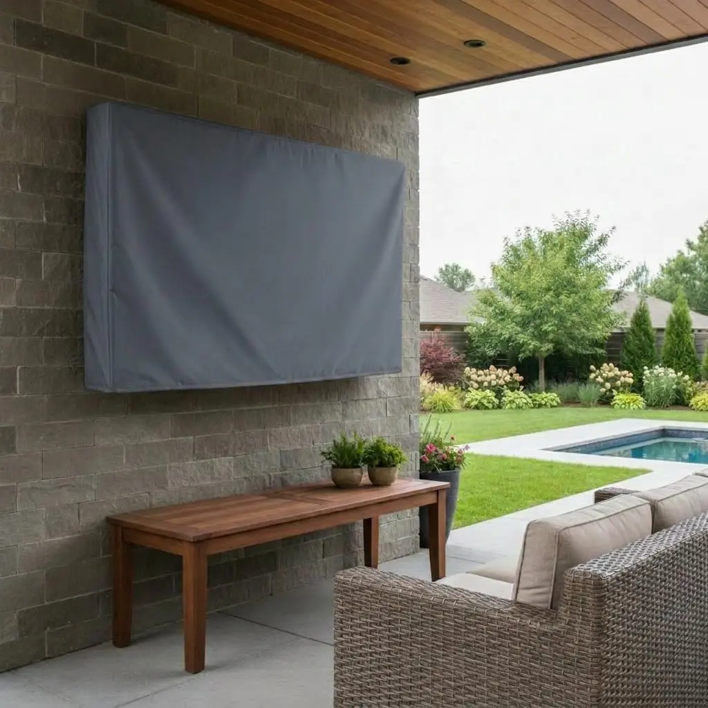 KHOMO GEAR Outdoor TV Cover 30-32 Inch | Weatherproof Waterproof Cover with Remote Pocket for Wall Mounts & Stands - Grey - view 2