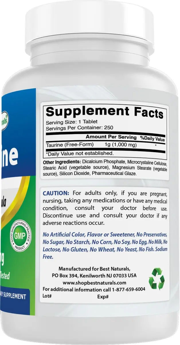 Best Naturals Taurine 1000 mg 250 Tablets | Supports Eye & Heart Health, Pre-Workout - view 6