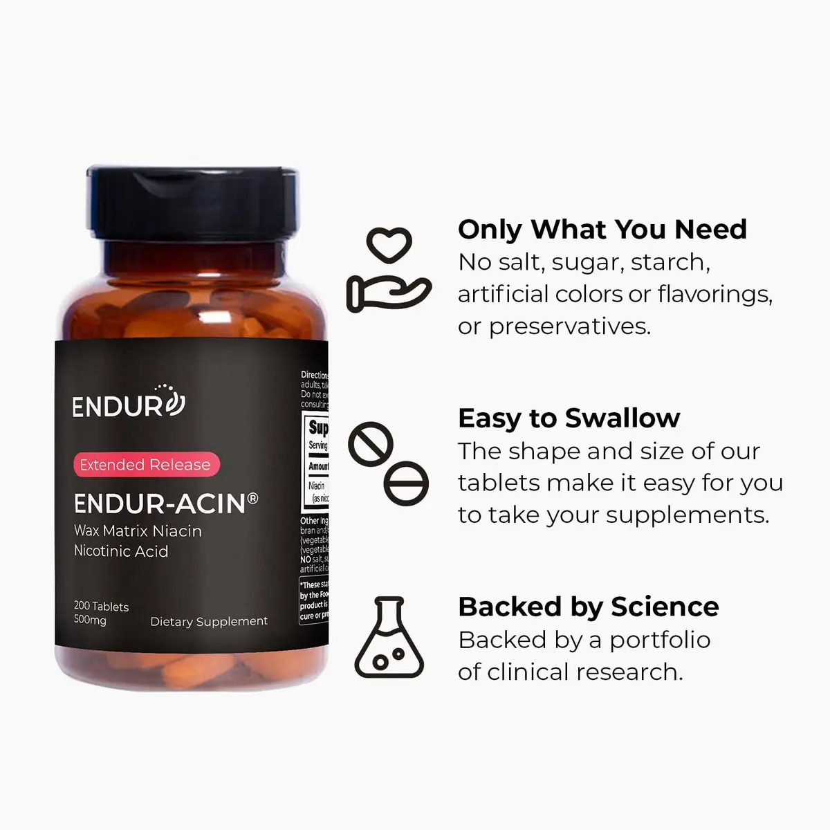 Endurance Products ENDUR-ACIN® Niacin 500mg | Supports Heart & Cholesterol, 200 Tablets - view 5