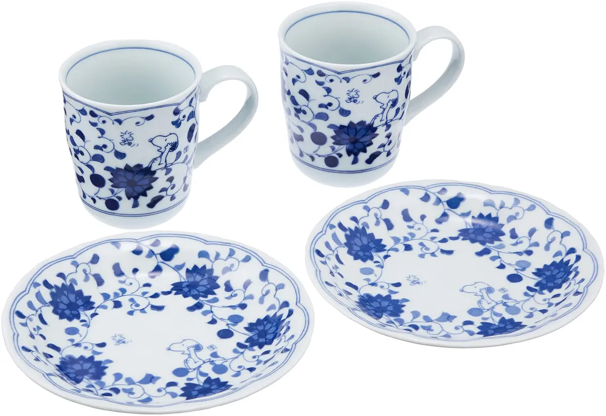 Kaneshotouki Indigo Arabesque Mug & Cake Set | Porcelain, Reusable, Heat-Resistant (70-120 chars) - main product image