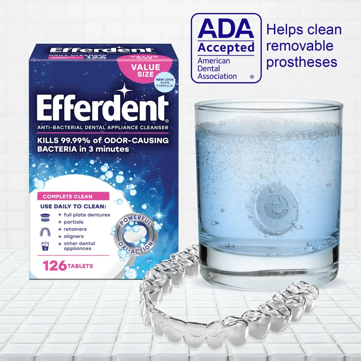 Efferdent Complete Clean Denture Cleaner Tablets 126 Count | Kills 99.99% Bacteria - view 5