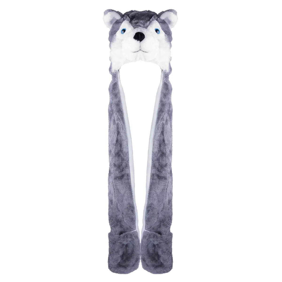 Super Z Outlet Plush Animal Hat in Grey | Cozy Winter Beanie with Attached Mittens & Scarf (7.9in x 9.8in x 4.9in) - main product image