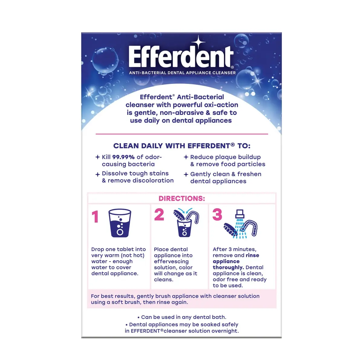Efferdent Complete Clean Denture Cleaner Tablets 102 Count | Kills 99.99% Bacteria in 3 Mins - view 6