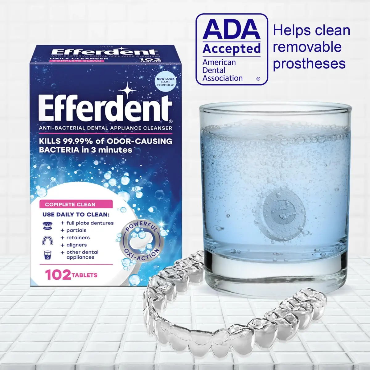 Efferdent Complete Clean Denture Cleaner Tablets 102 Count | Kills 99.99% Bacteria in 3 Mins - view 4